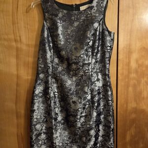 Michael Kors Elegant Black and Silver Midi Dress